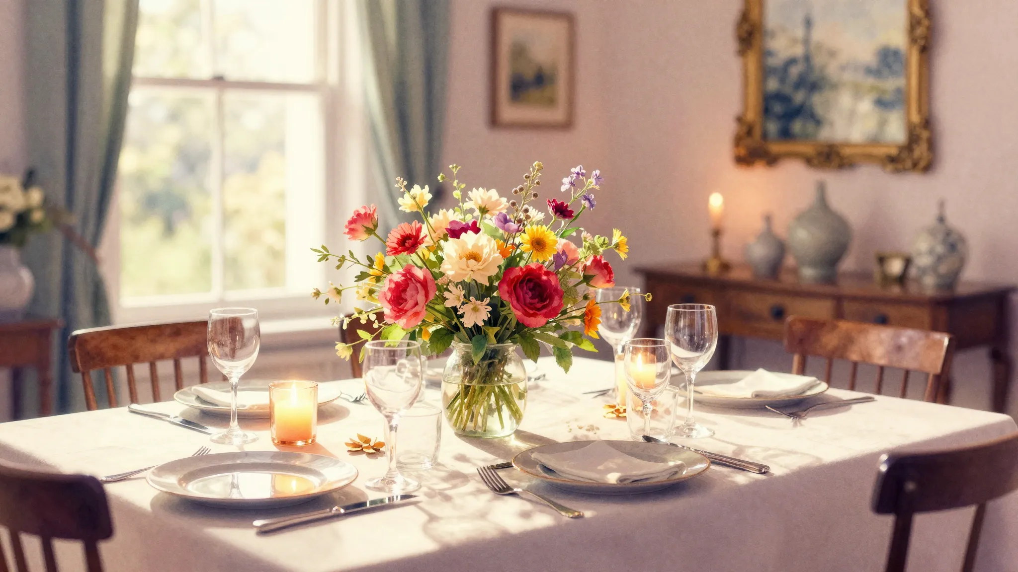 Vibrant watercolor style. A warm and cozy celebration scene,...