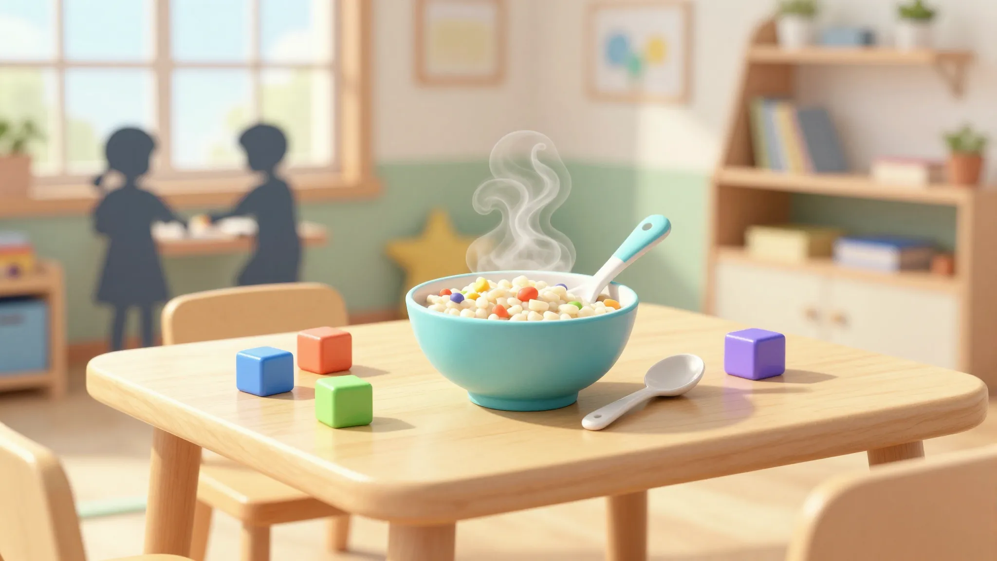 Watercolor style. A bright kindergarten room with toys and a...