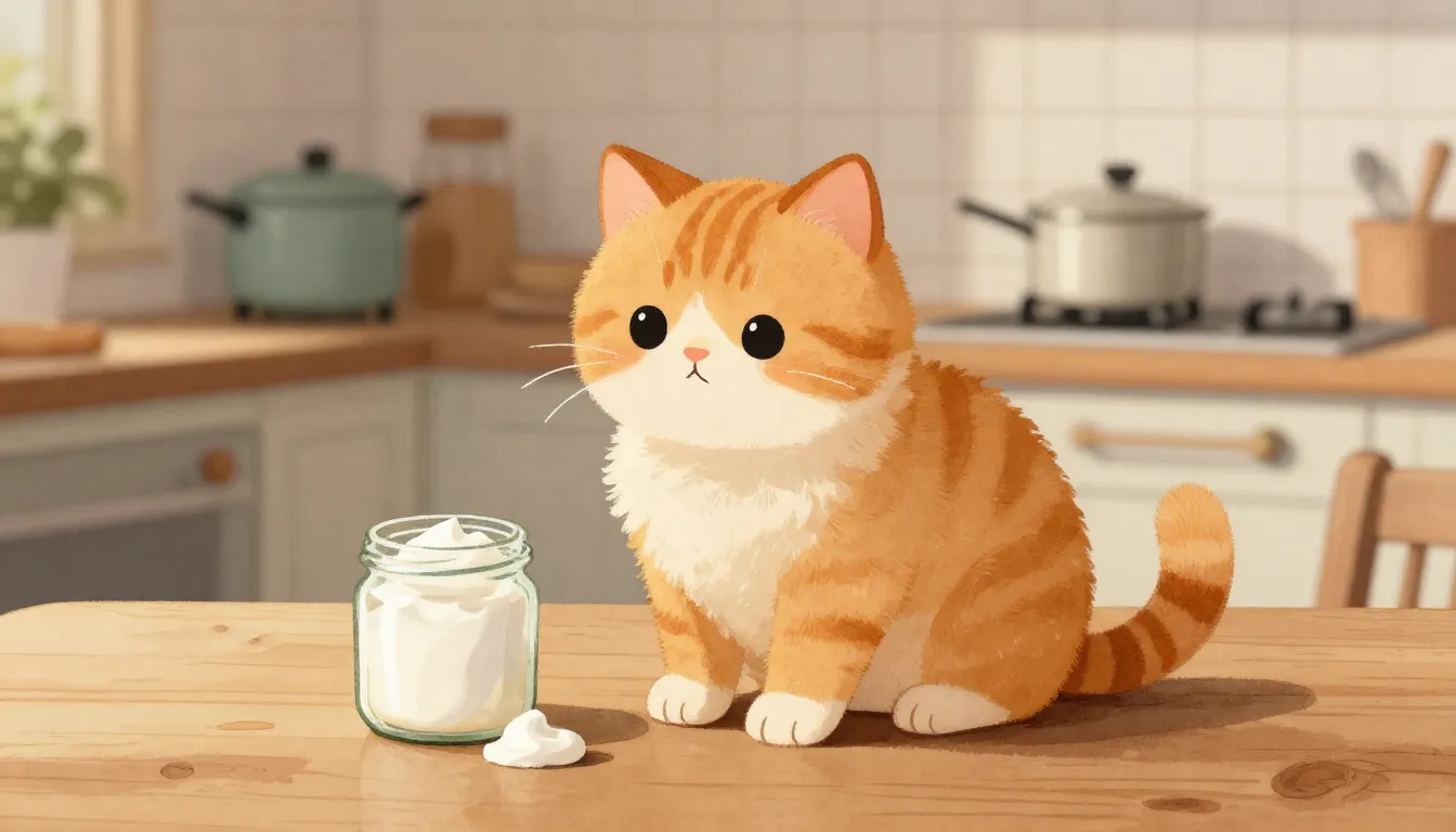 Watercolor style. A cute fluffy ginger cat sitting on a wood...