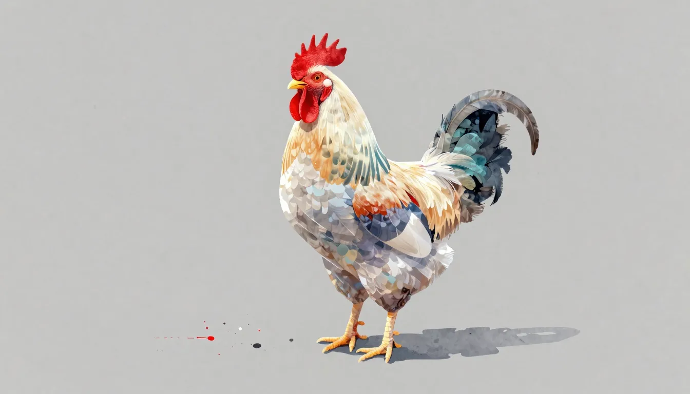 Vibrant watercolor style. A sad rooster with transparent, co...