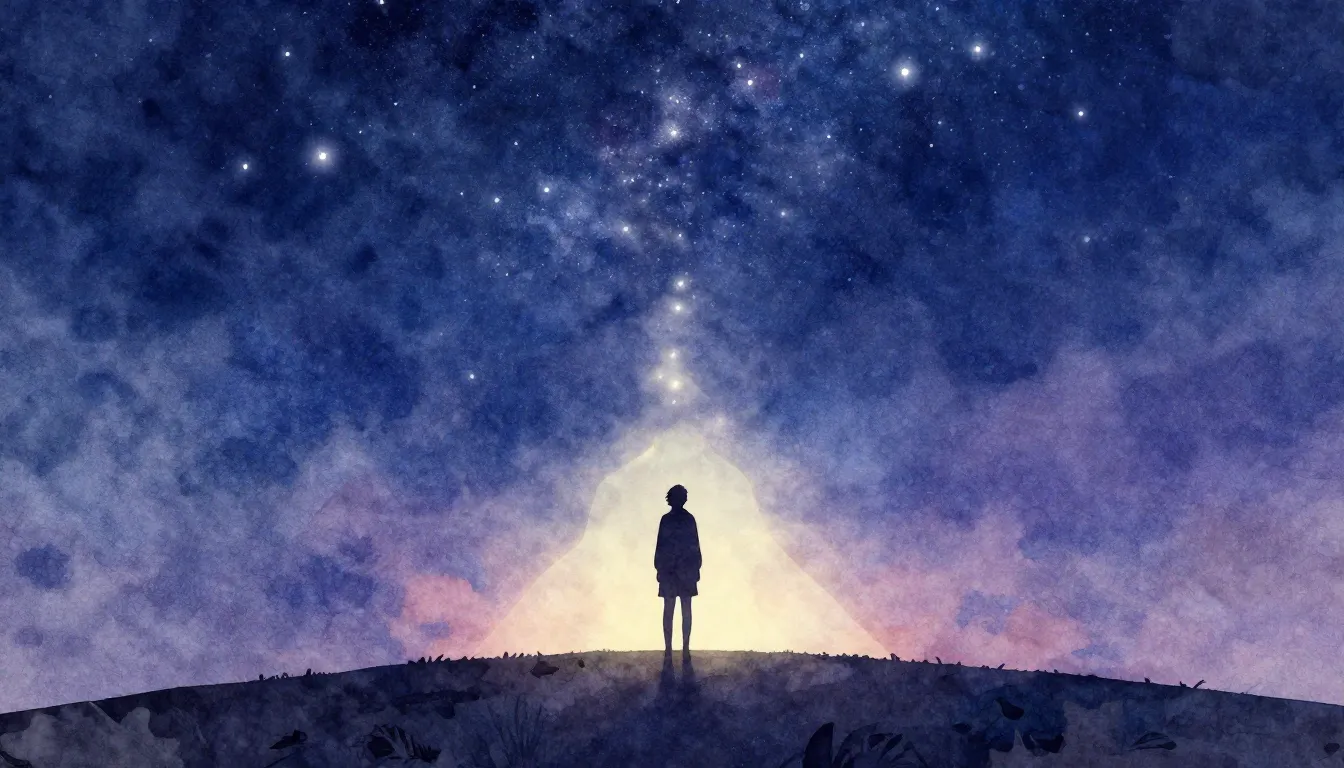 Vibrant watercolor style. A silhouette of a person standing ...