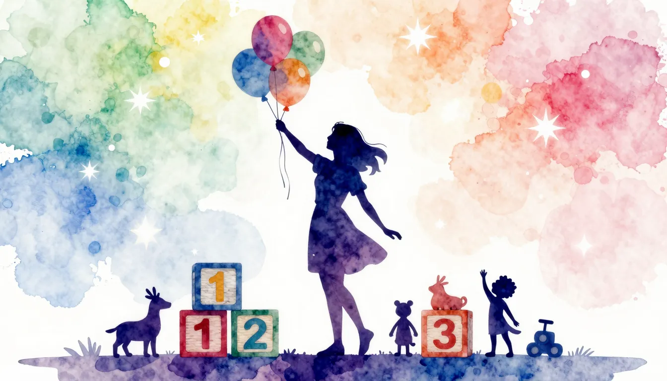 Watercolor style. Silhouette of a happy woman holding balloo...