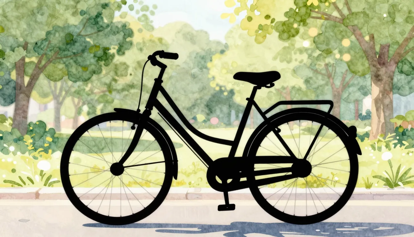 Watercolor style. Silhouette of a bicycle in a sunny park, g...