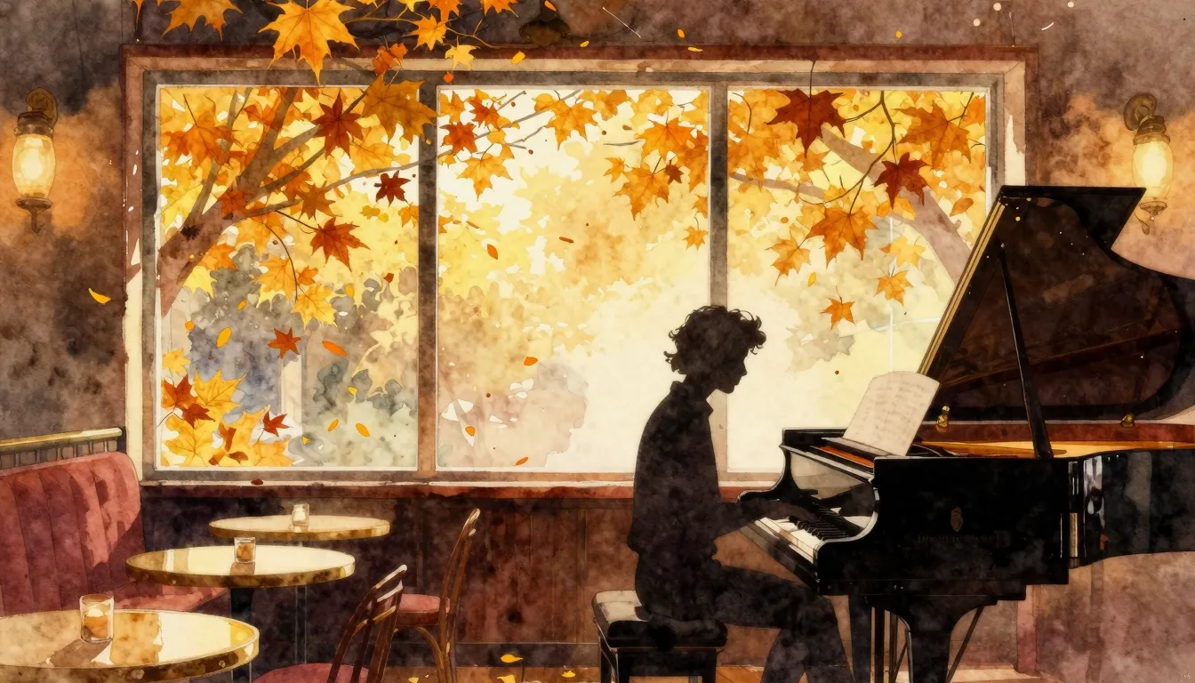 Vibrant watercolor style. A cozy jazz club atmosphere, golde...