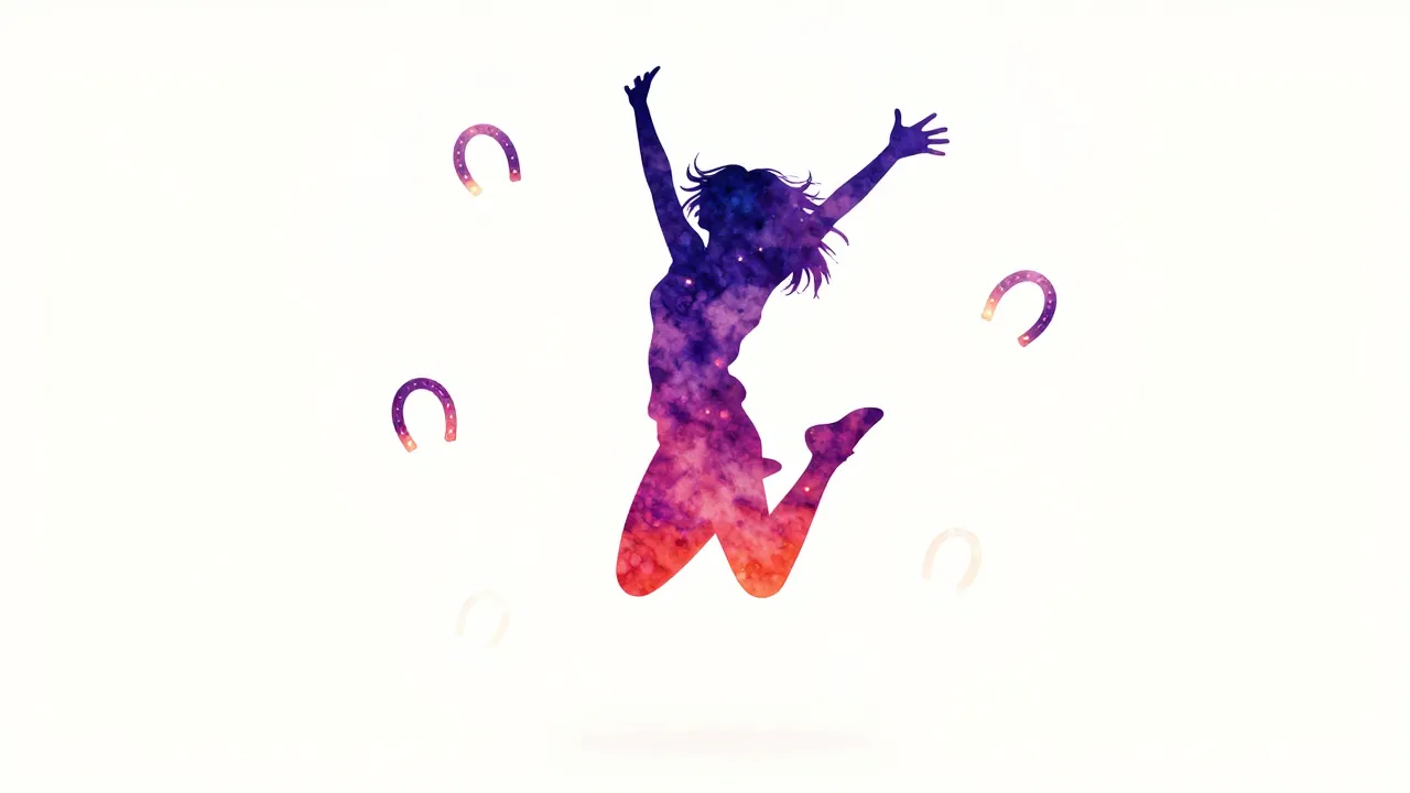 Watercolor style. Silhouette of a joyful jumping female figu...