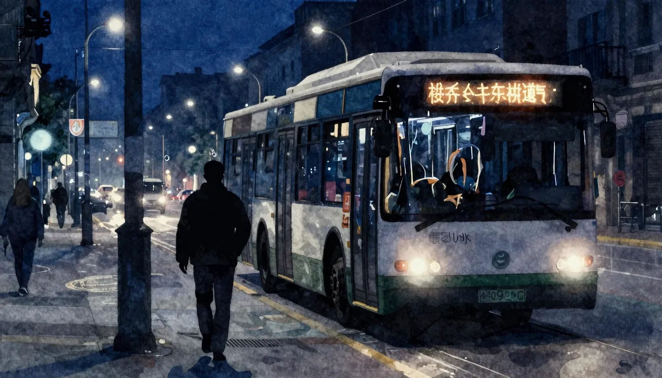 Watercolor style. Silhouette of a trolleybus driver walking ...
