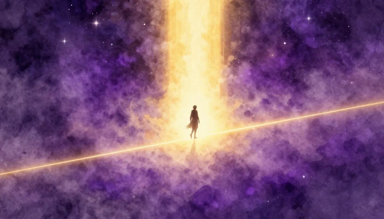 Vibrant watercolor style. A silhouette of a lone figure walk...