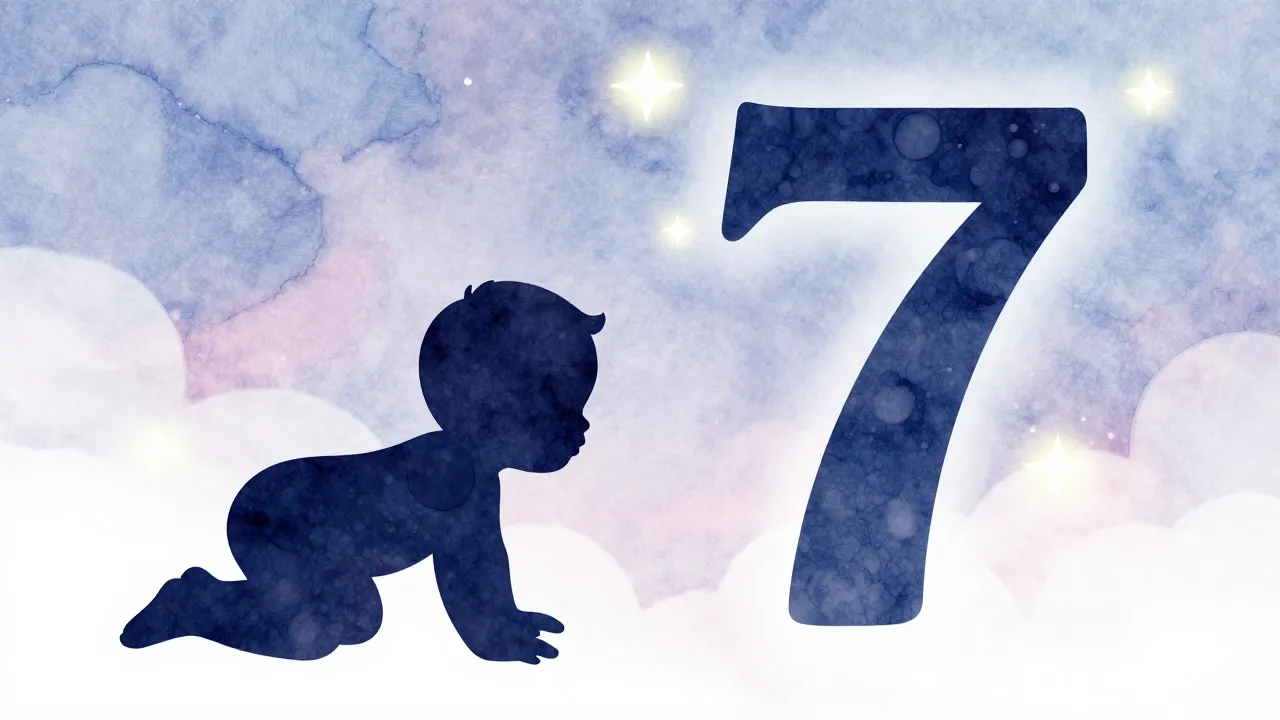 Watercolor style. A cute silhouette of a baby crawling towar...