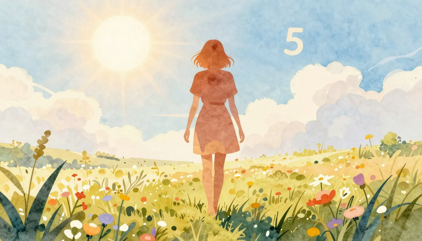 Watercolor style. Silhouette of a woman standing in a summer...