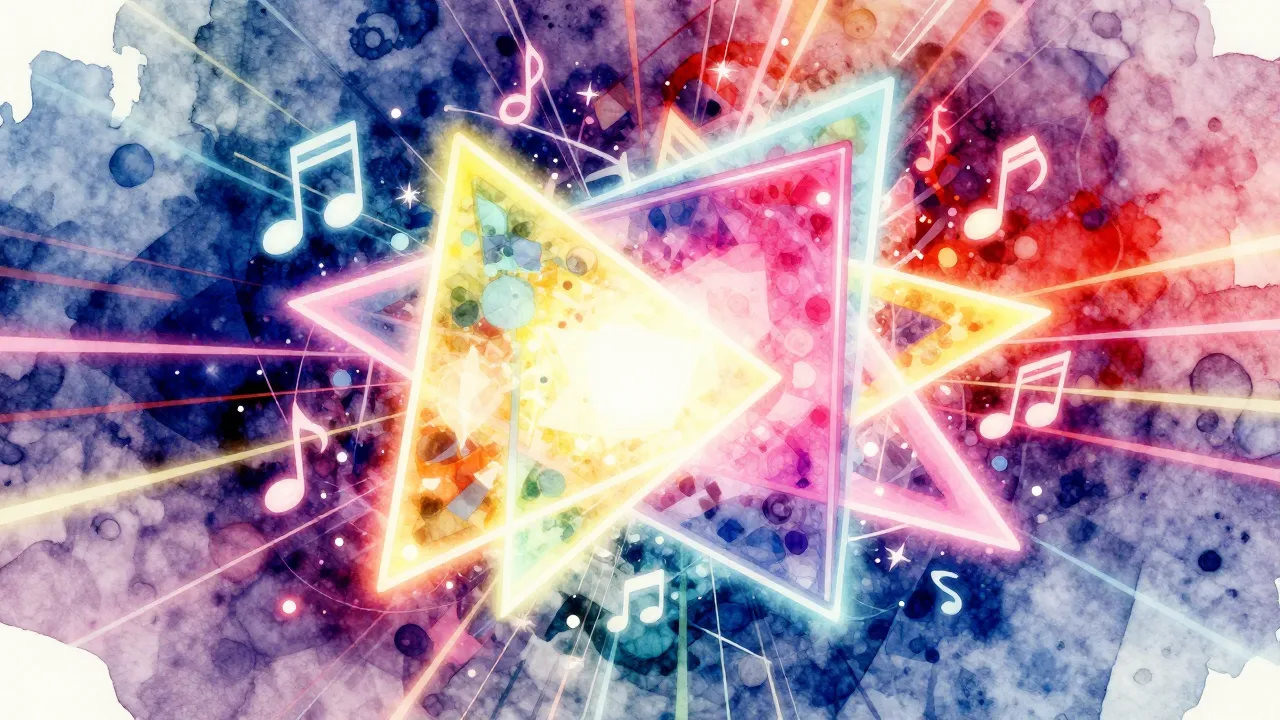 Vibrant watercolor style. A vibrant, abstract dance music co...