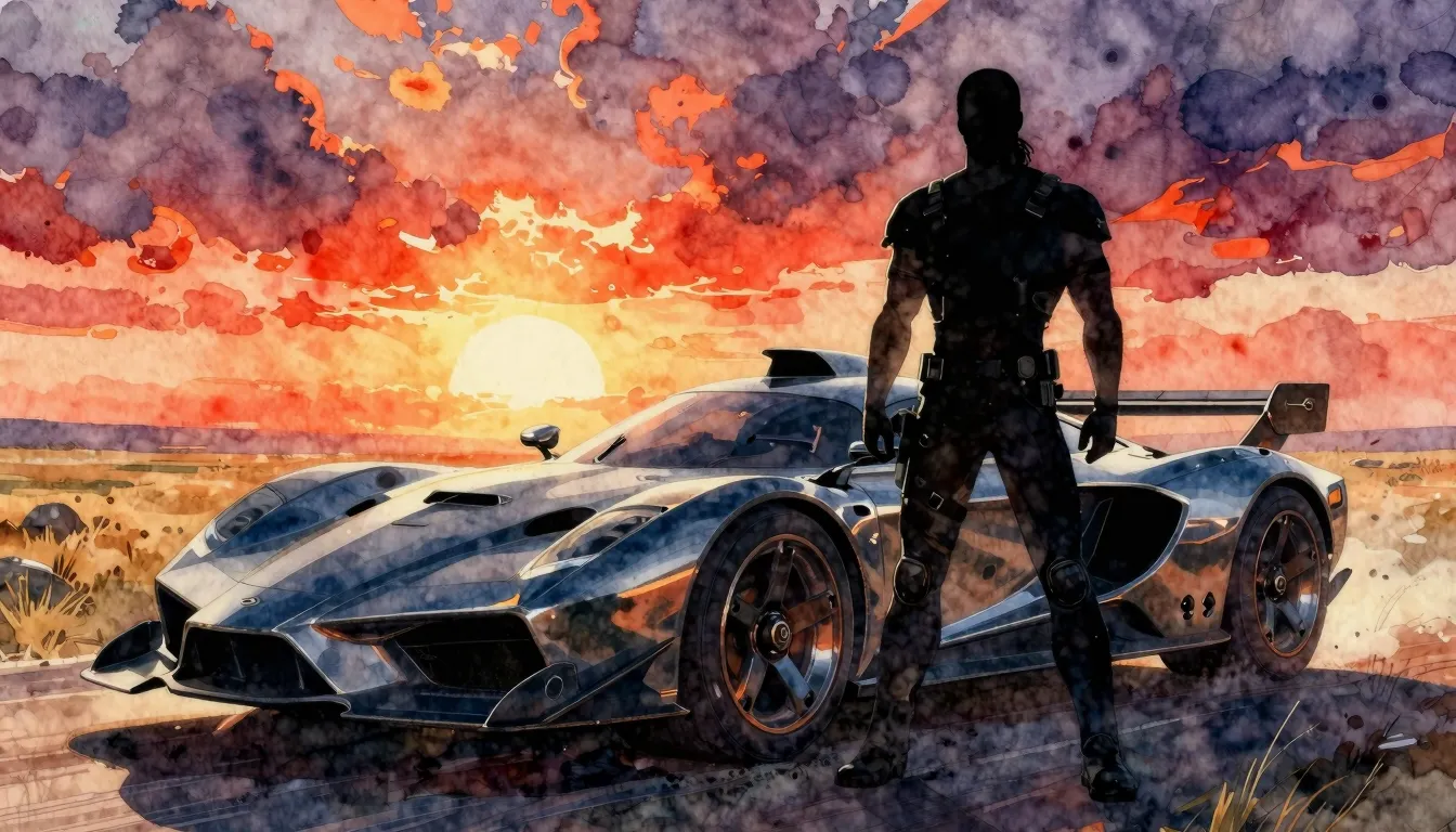 Vibrant watercolor style. Heavy metal album cover, a powerfu...