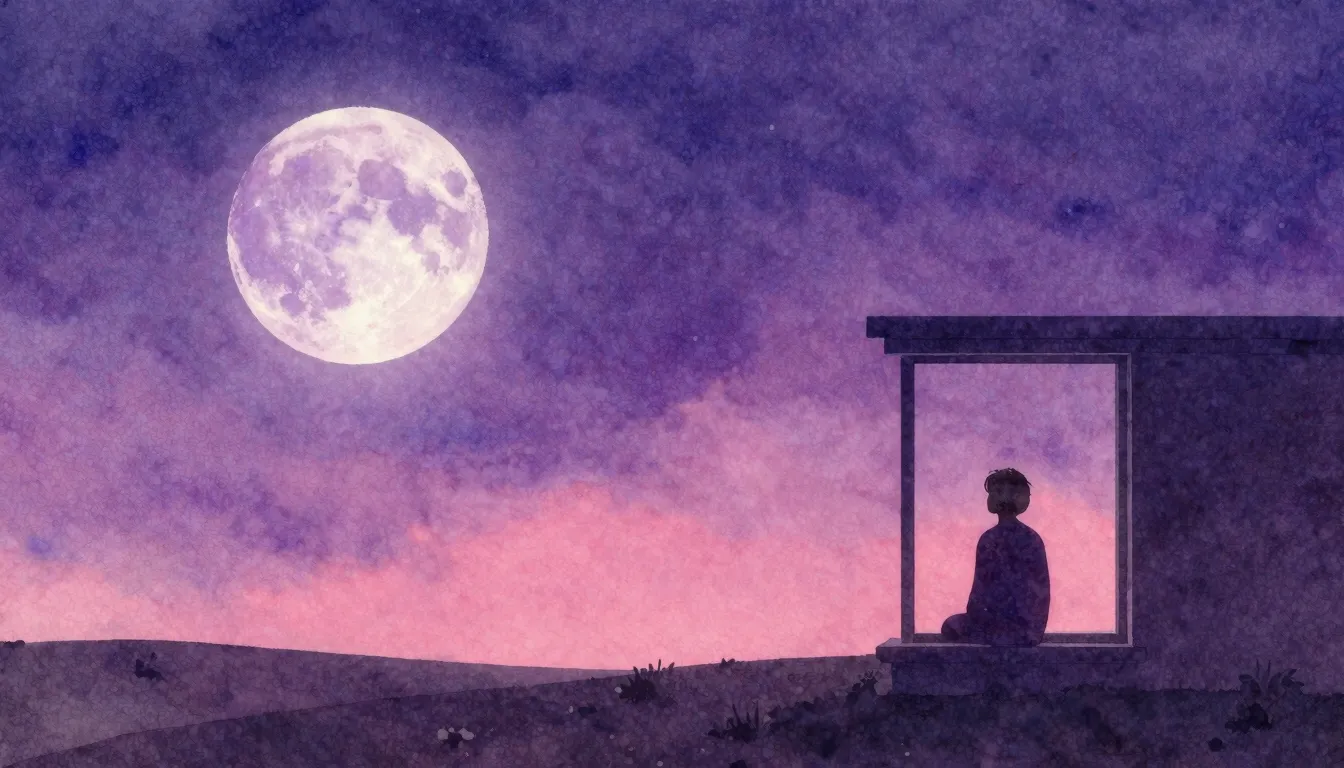 Vibrant watercolor style. A surreal minimalist landscape fea...