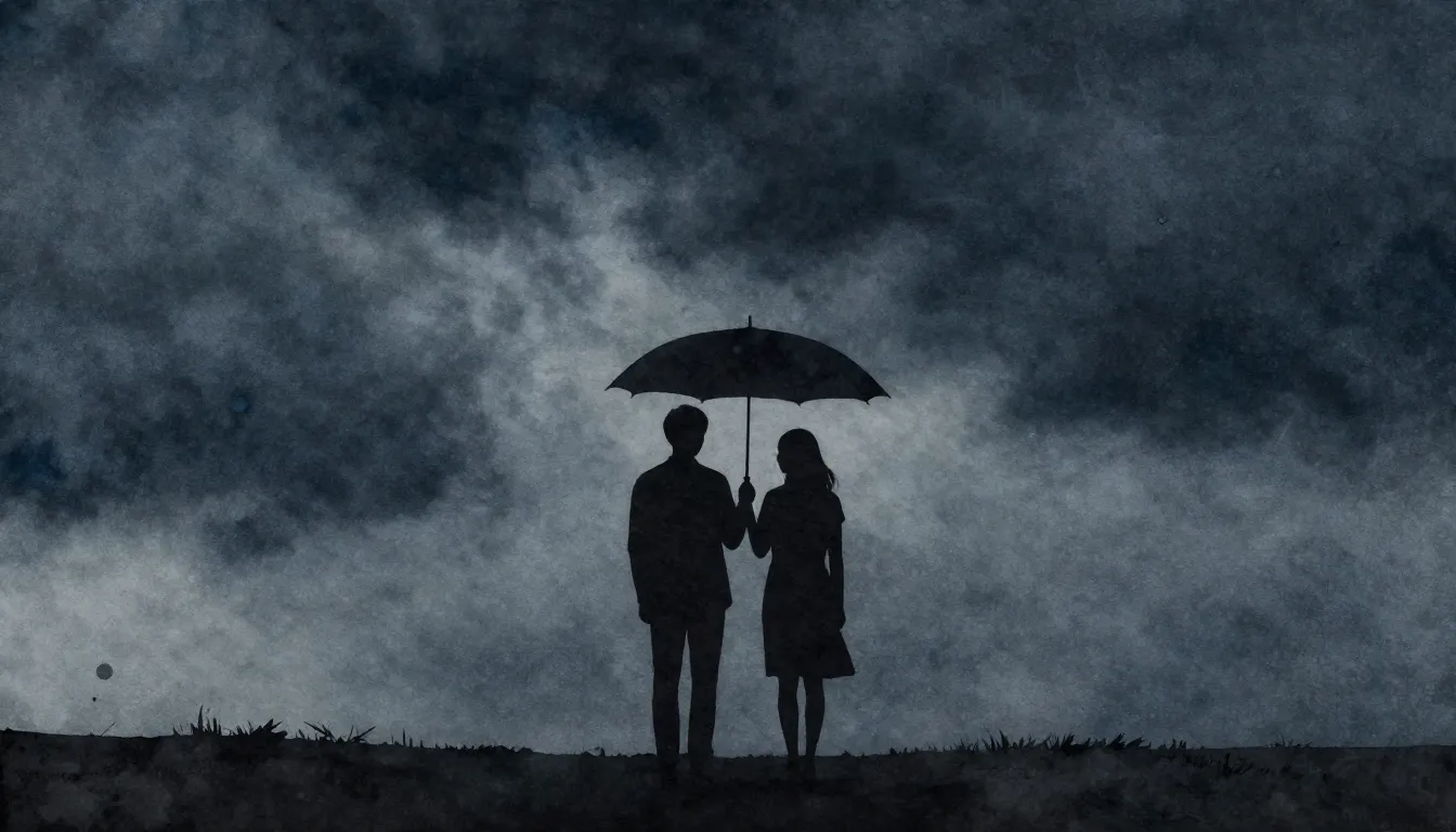 Watercolor style. A silhouette of two people standing togeth...