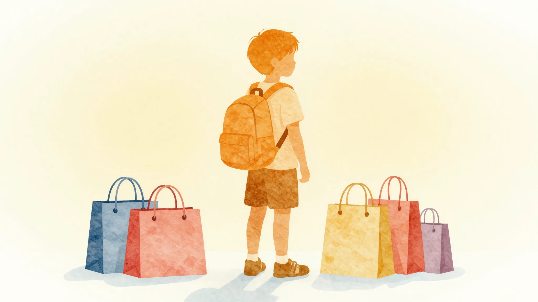Watercolor style. A bright silhouette of a child holding a b...