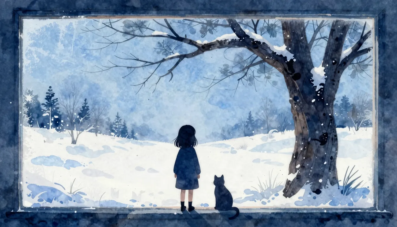Vibrant watercolor style. A lonely silhouette of a small gir...