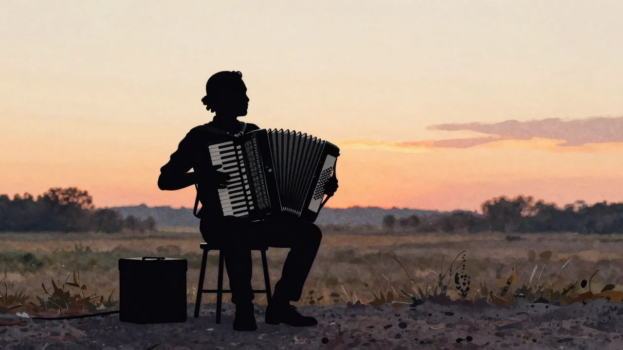 Watercolor style. Silhouette of a musician playing an accord...