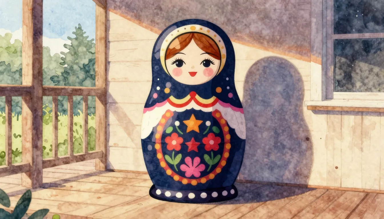 Watercolor style. A silhouette of a traditional Russian doll...