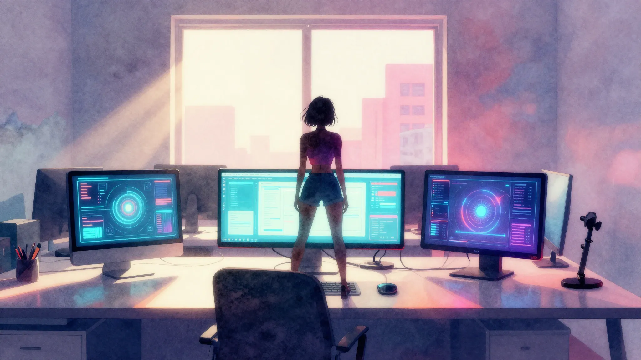 Vibrant watercolor style. Modern hip-hop album cover, a mini...