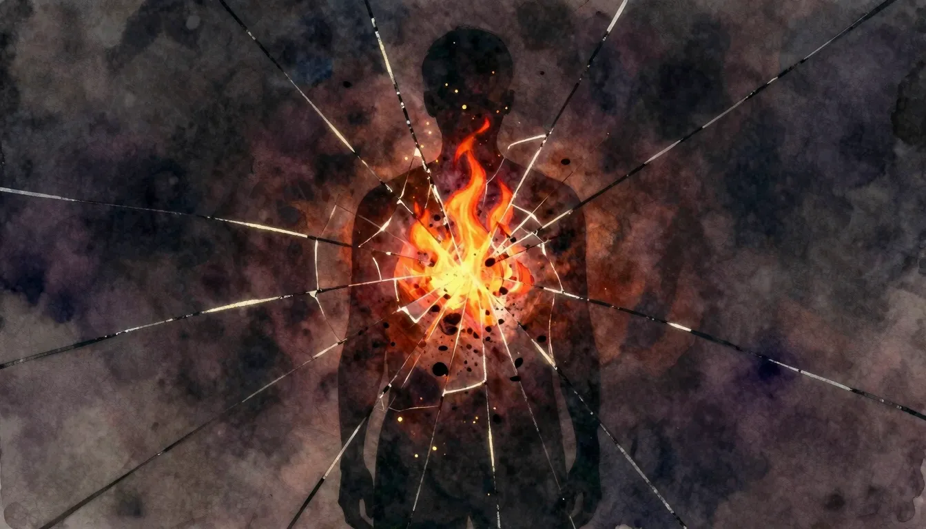 Vibrant watercolor style. A dark, minimalist silhouette of a...