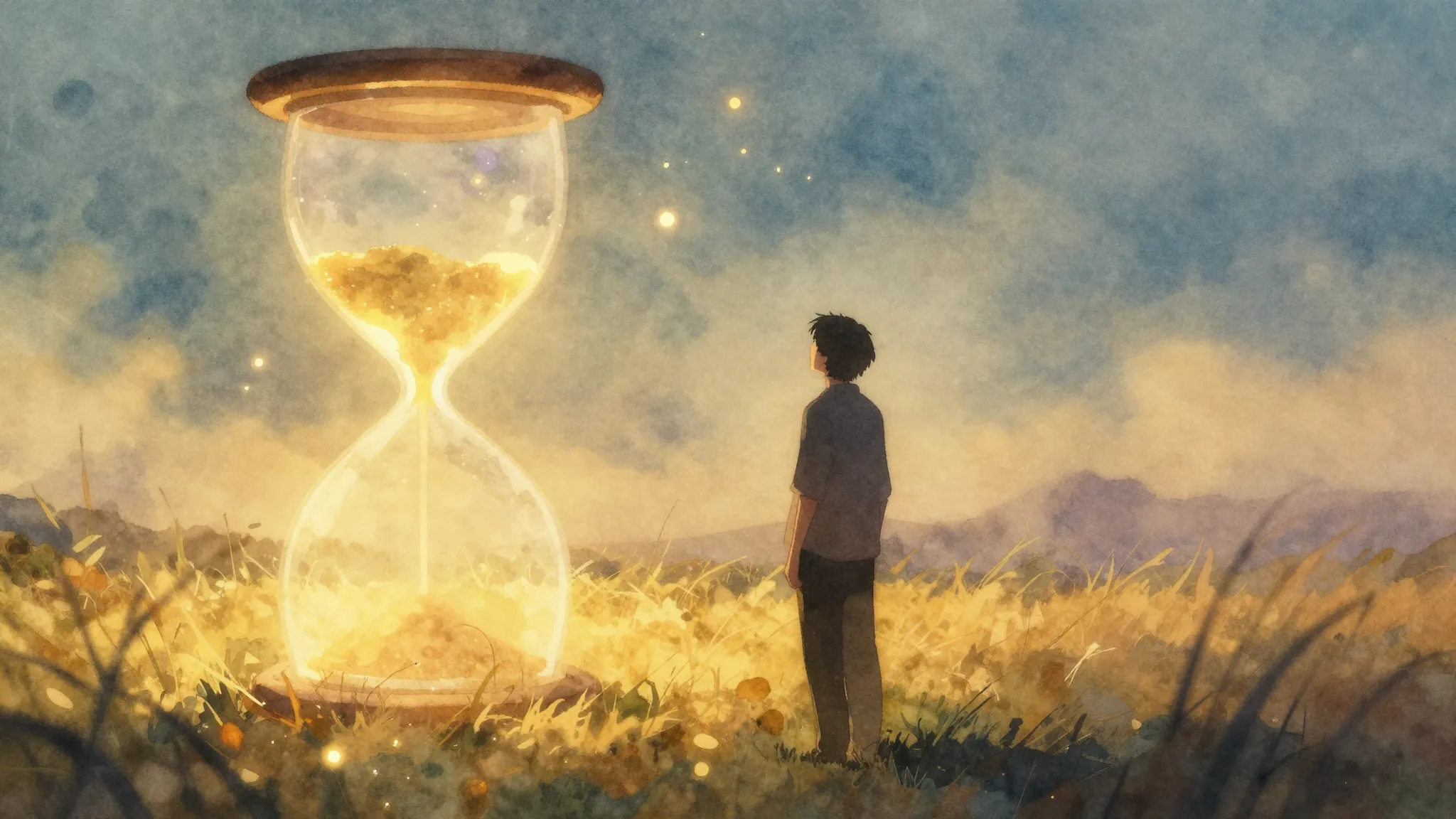Vibrant watercolor style. A nostalgic, cinematic atmosphere ...