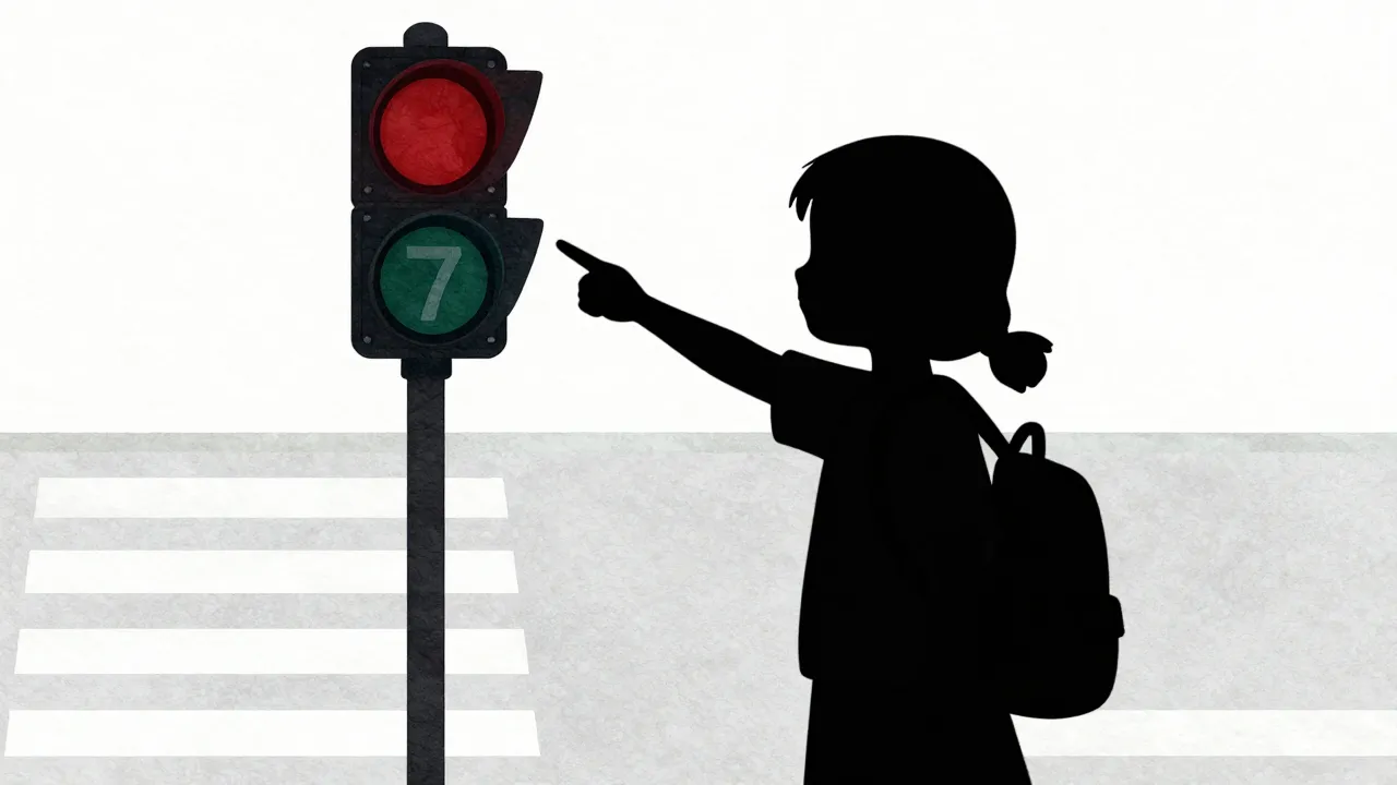 Watercolor style. Silhouette of a small girl pointing at a t...