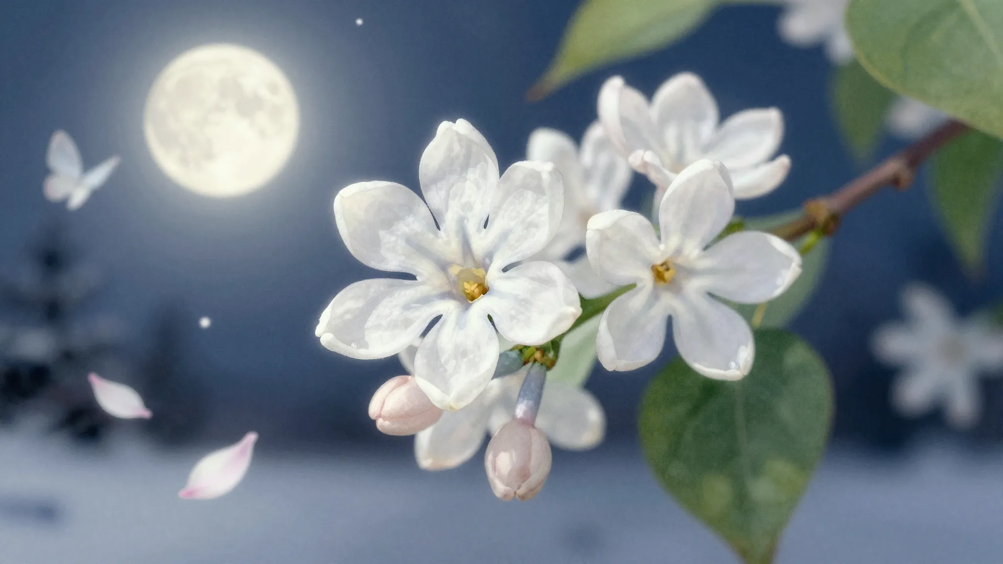 Vibrant watercolor style. A single white lilac flower with e...