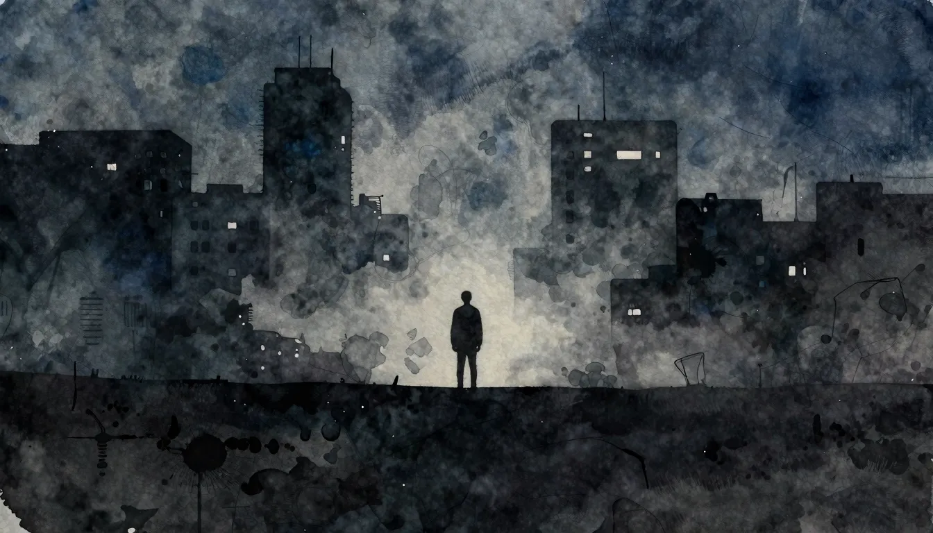 Vibrant watercolor style. Abstract dark gritty urban aesthet...