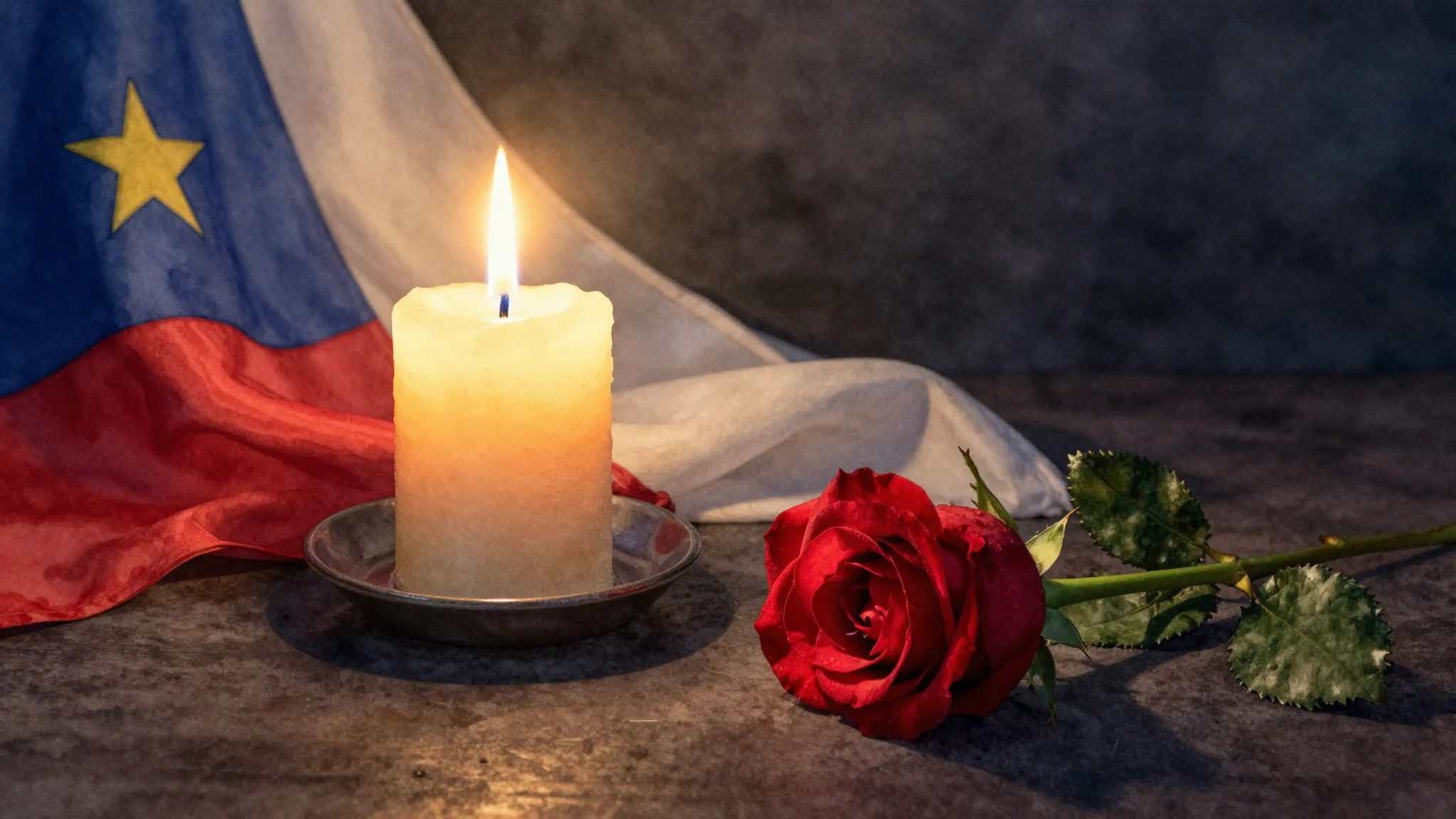 Watercolor style. A solitary candle burning brightly in a da...