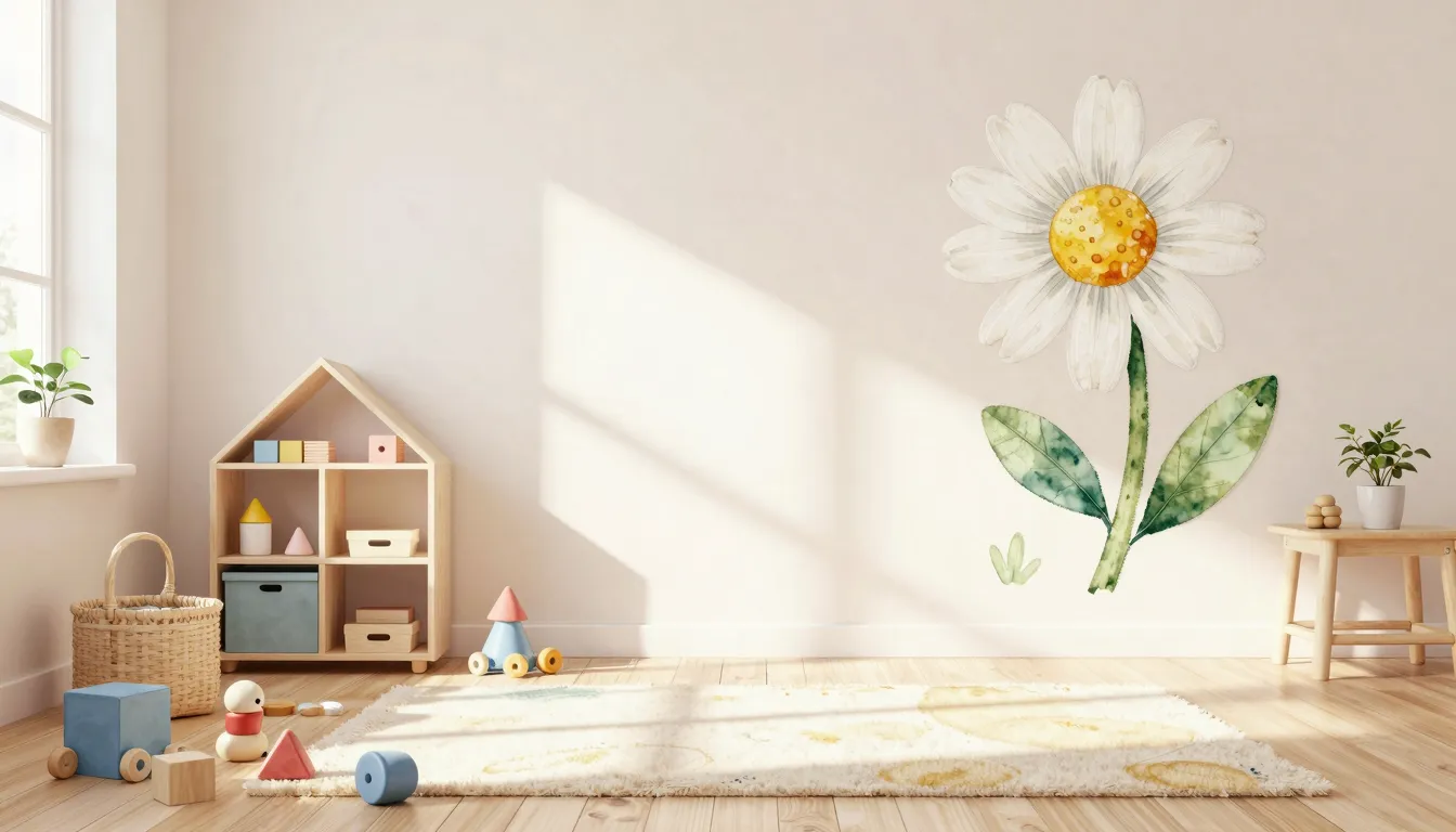 Watercolor style. A bright sunny playroom with toys, buildin...