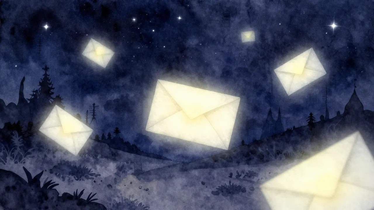 Watercolor style. A surreal landscape with floating glowing ...