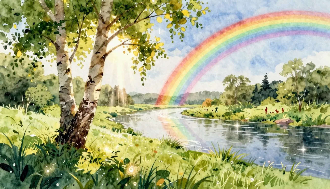 Watercolor style. A beautiful summer landscape with a bright...