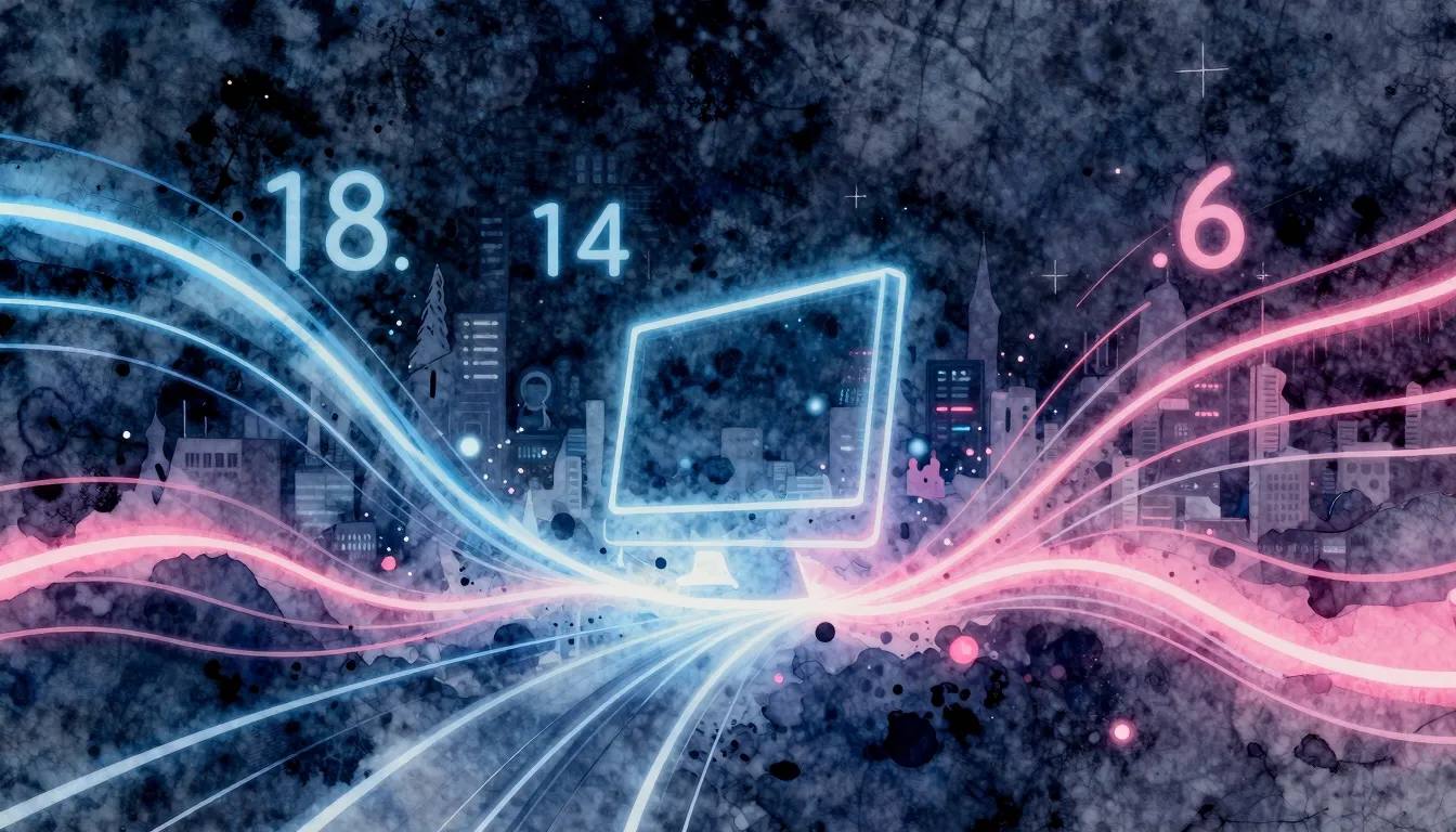 Watercolor style. Abstract digital landscape with glowing ne...