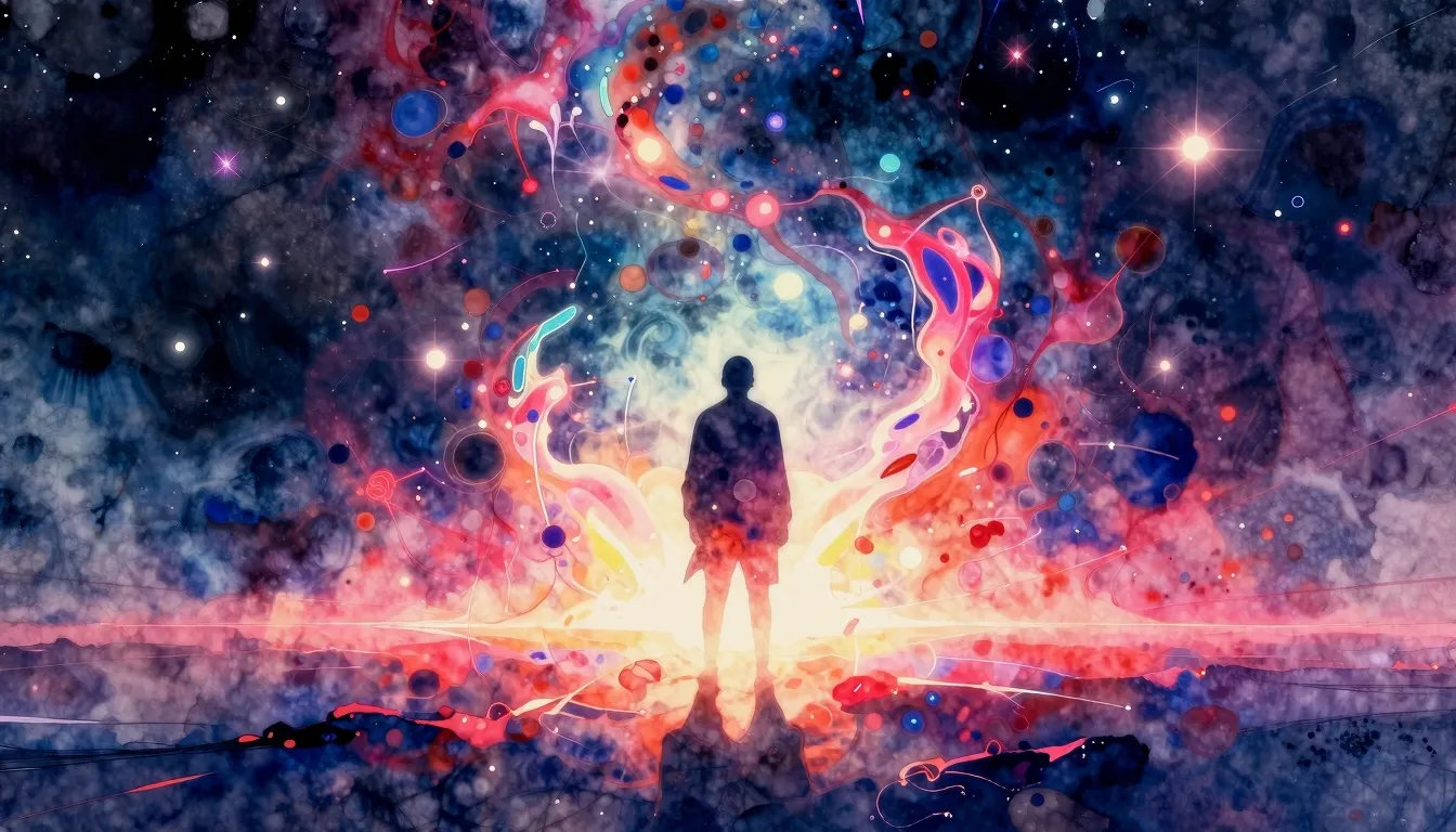 Vibrant watercolor style. Abstract trance music album cover,...
