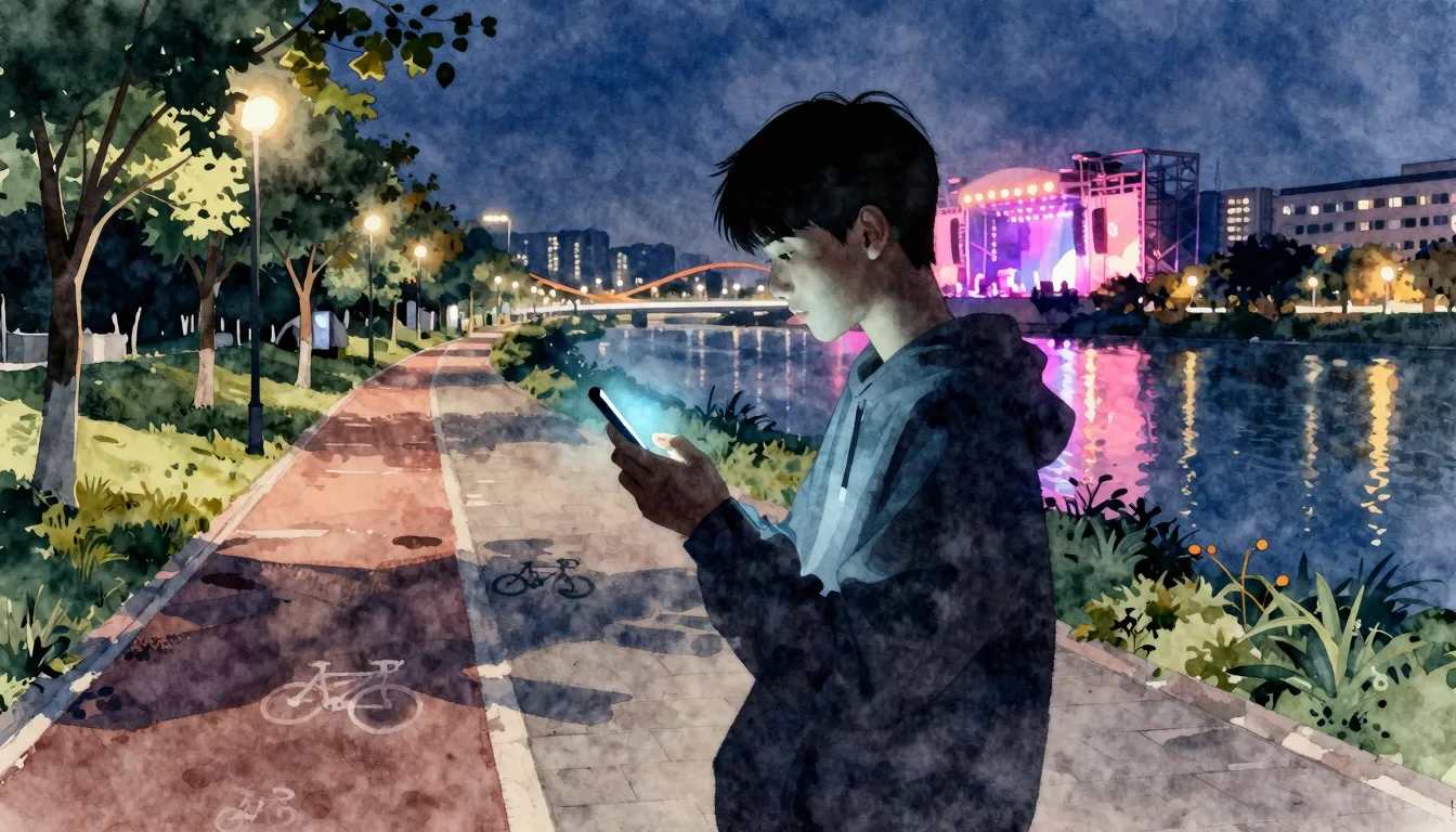 Watercolor style. Silhouette of a teenager holding a glowing...