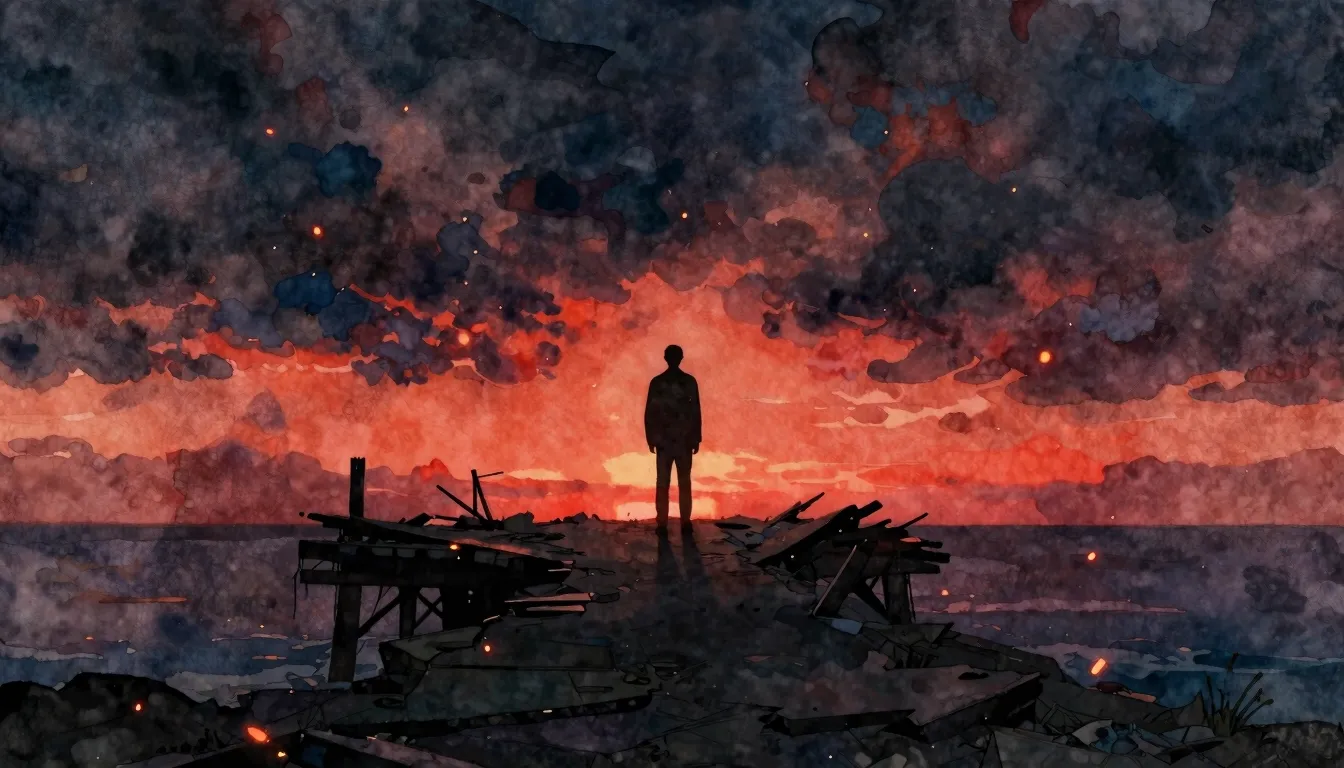 Vibrant watercolor style. Cinematic rock ballad album cover,...