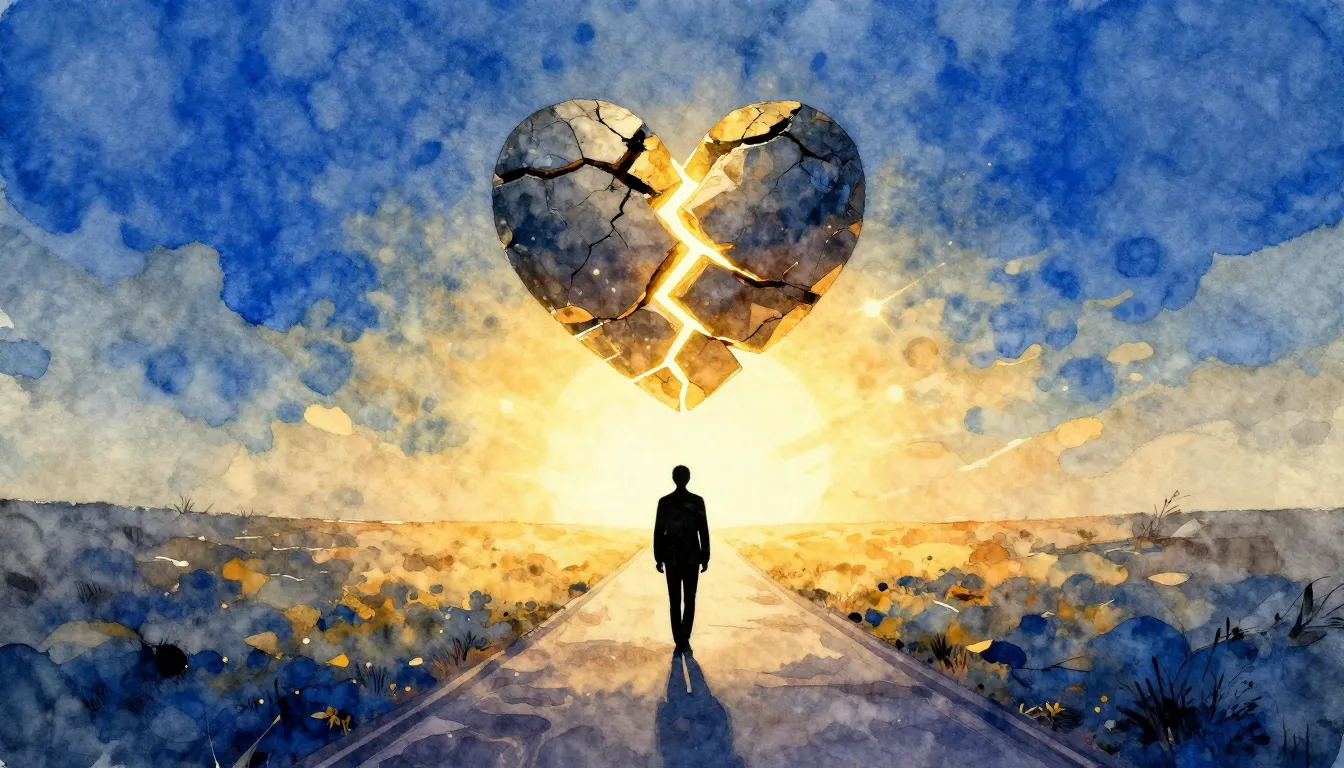 Vibrant watercolor style. A lonely silhouette walking on a w...