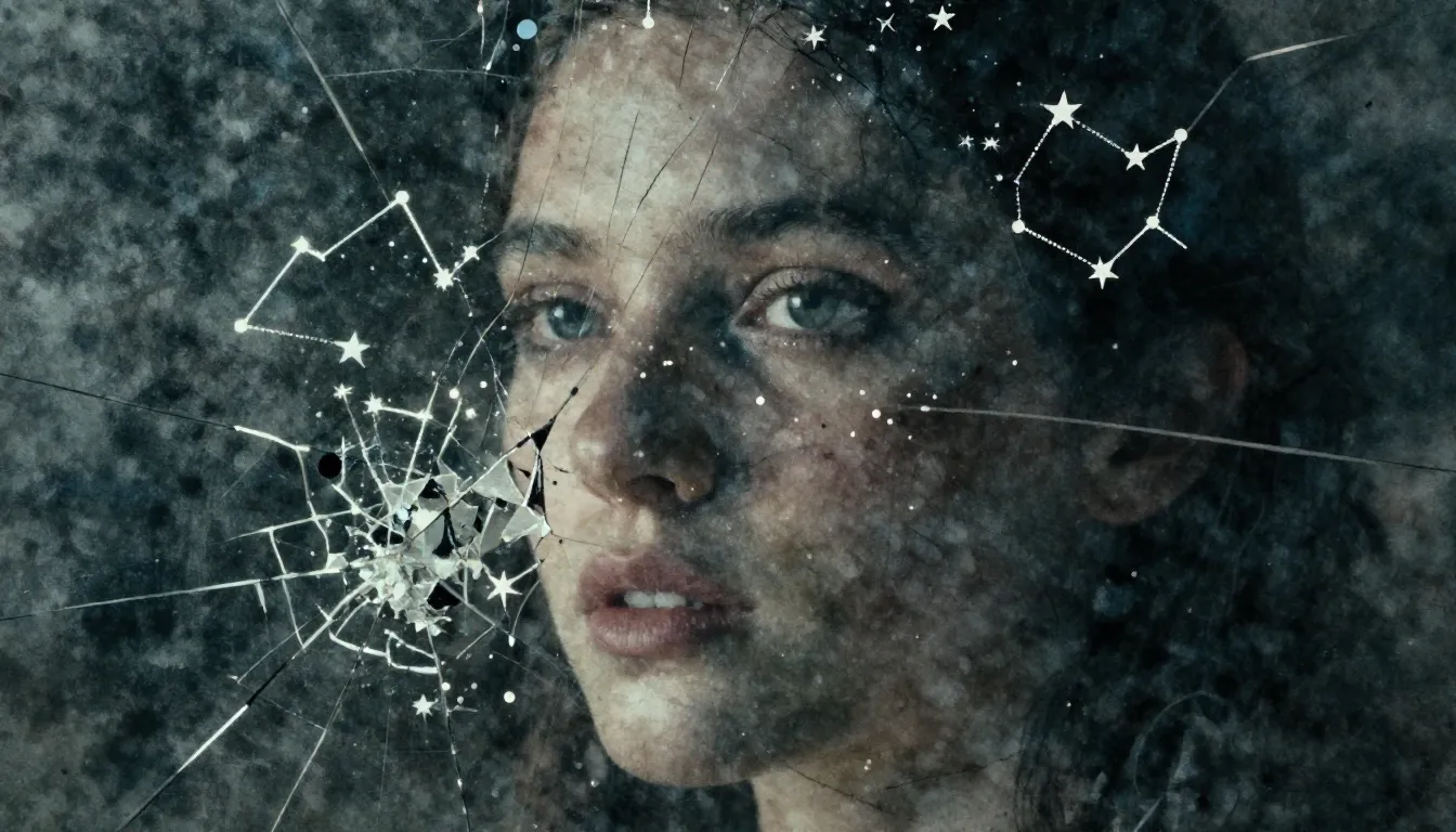 Watercolor style. Cracked glass texture with a faint silhoue...