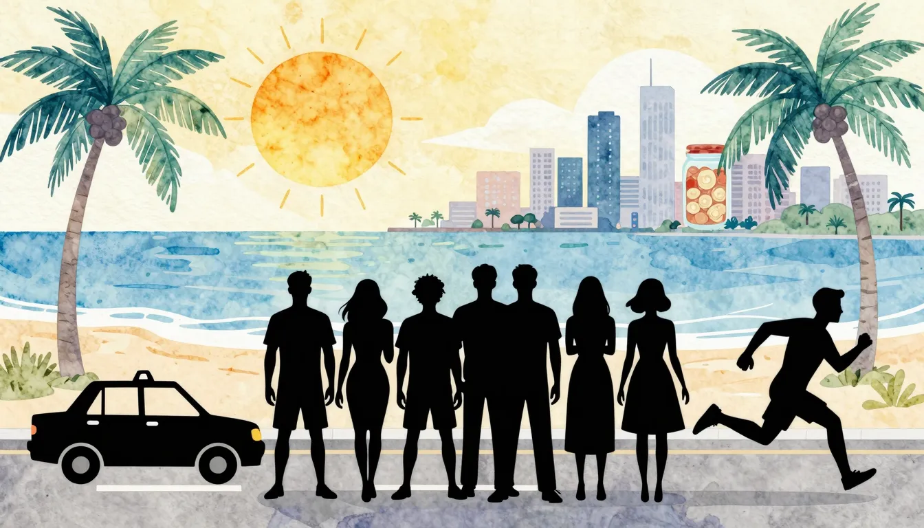Watercolor style. Silhouettes of a funny group in a sunny co...