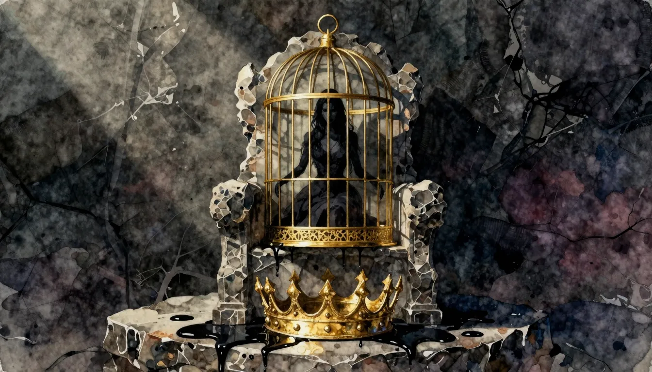 Vibrant watercolor style. Dark rock album cover, a golden cr...