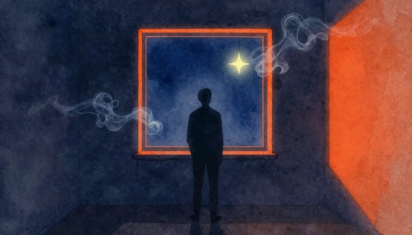 Vibrant watercolor style. A silhouette of a lonely man stand...