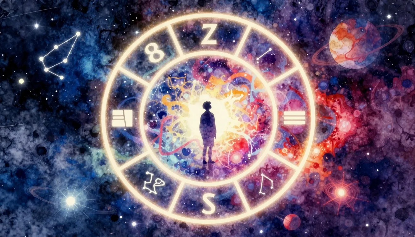 Vibrant watercolor style. Abstract digital art of a glowing ...