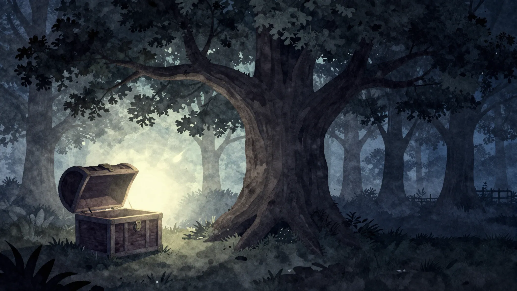 Watercolor style. Dark fairy tale forest silhouette, an empt...