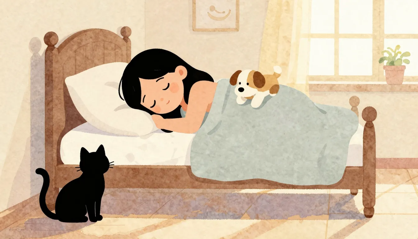 Watercolor style. Silhouette of a little girl sleeping in a ...