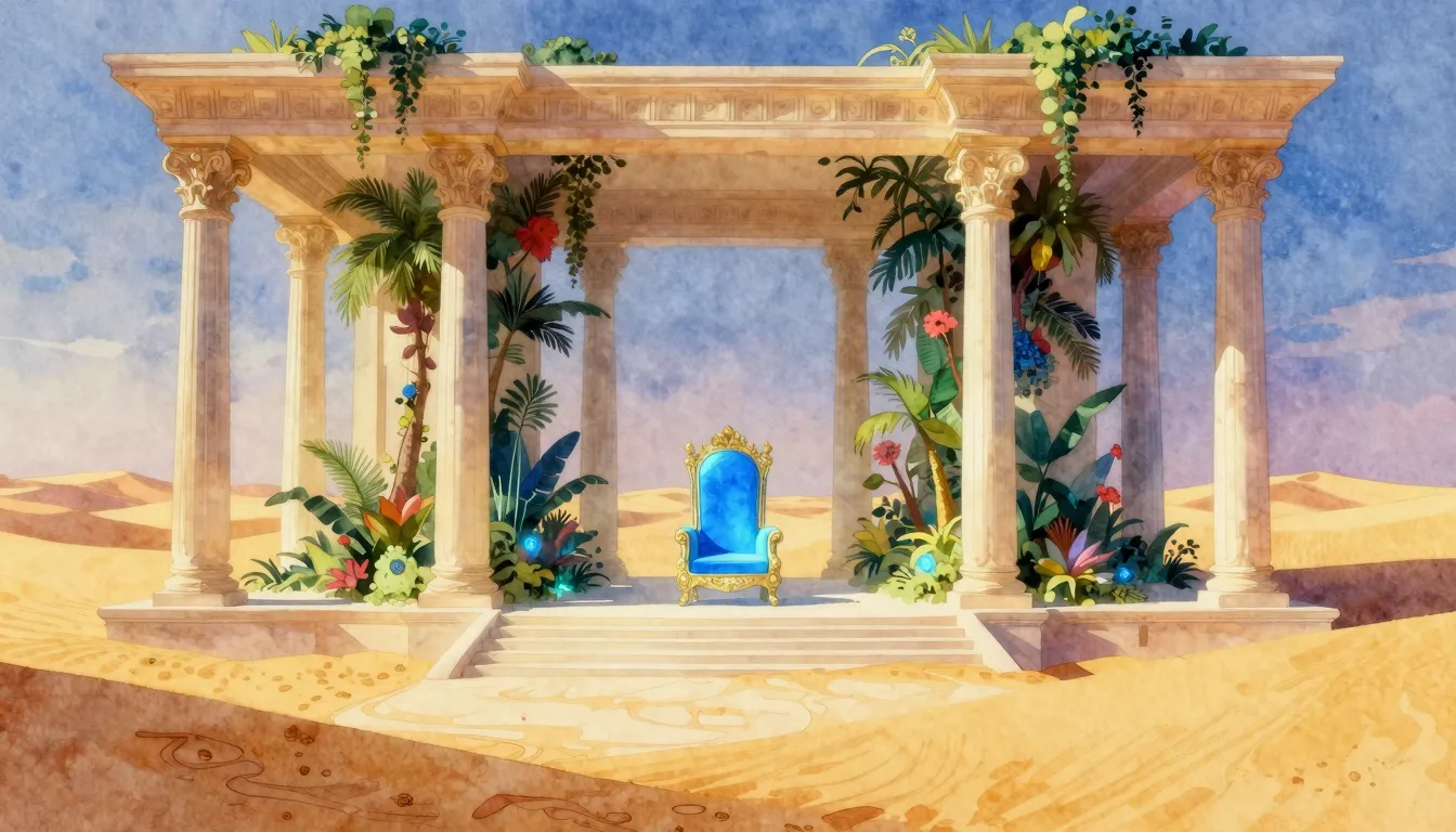 Vibrant watercolor style. A surreal, cinematic landscape fea...