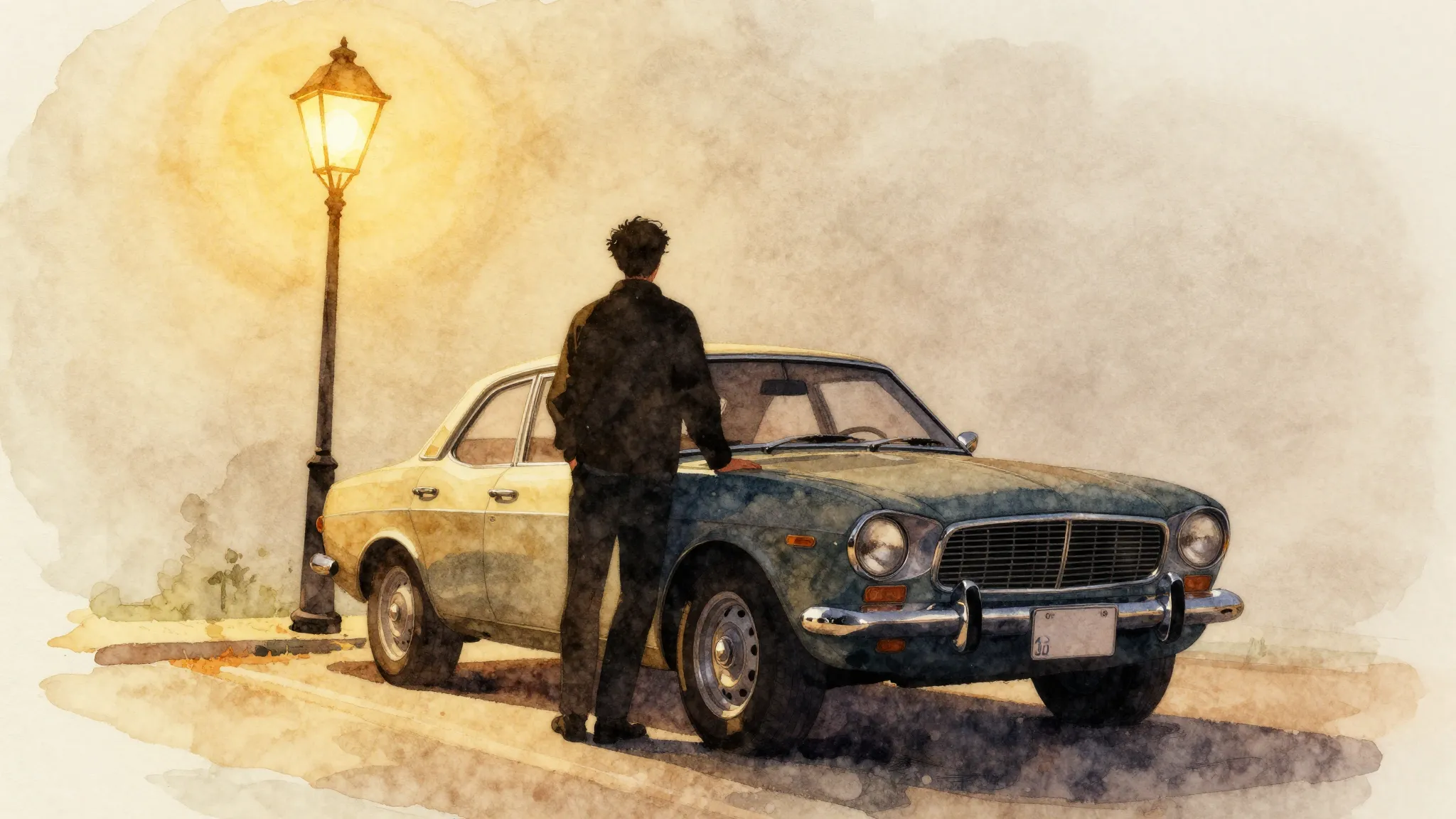 Watercolor style. Silhouette of a man standing next to a cla...