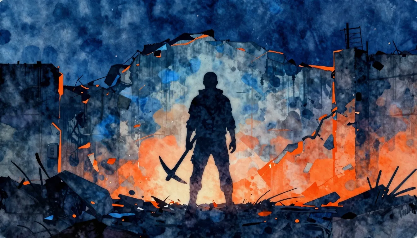 Vibrant watercolor style. Cyberpunk aesthetic, a dark silhou...