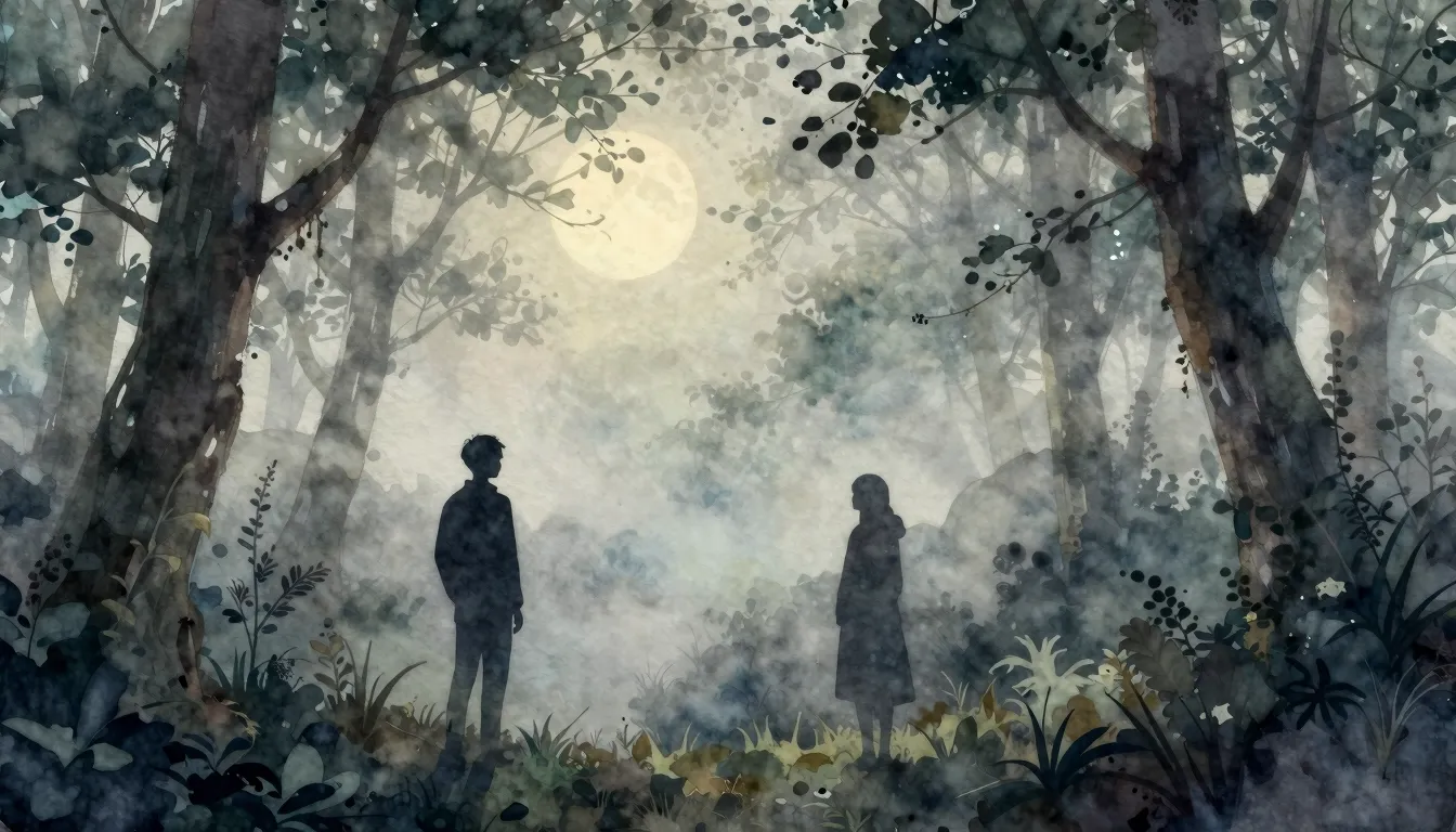 Watercolor style. Silhouette of two figures standing apart i...