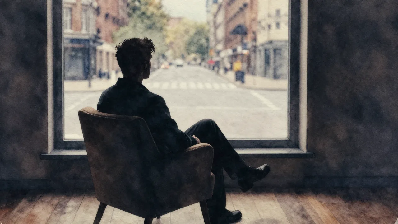 Watercolor style. Silhouette of a man sitting in a cozy armc...