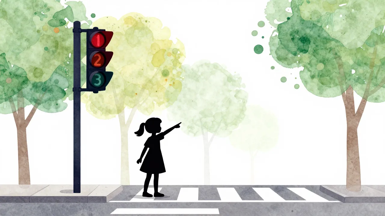 Watercolor style. Silhouette of a little girl pointing at a ...