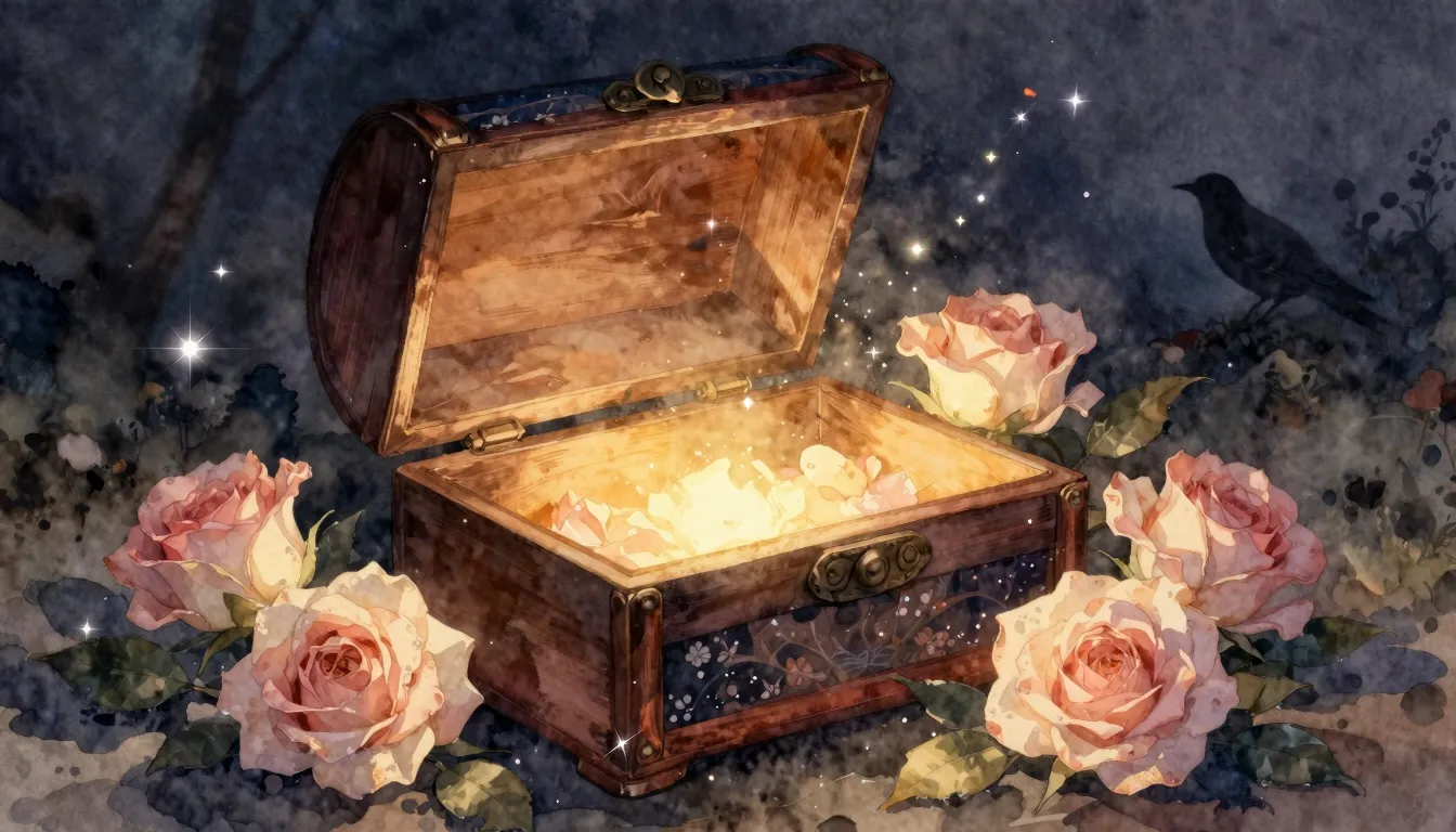 Watercolor style. A beautiful vintage wooden box slightly op...